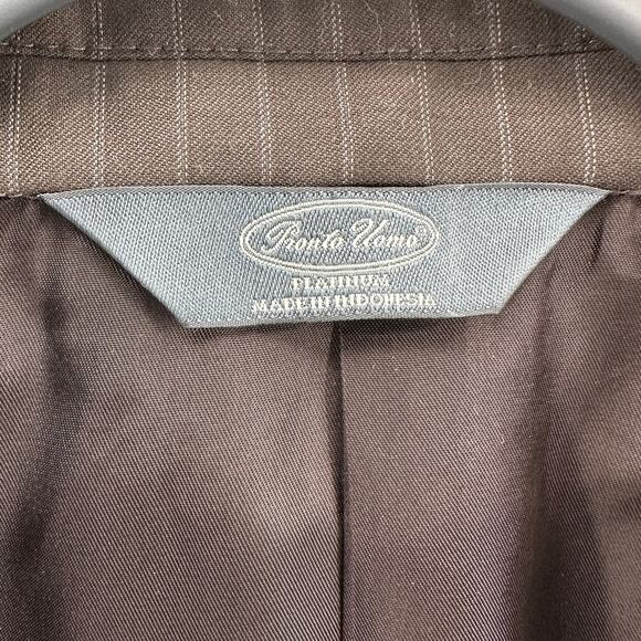 Pronto Uomo Wool Suit Blazer Mens 44S Brown Pinstriped Vented Back Shoulder Pads - Picture 5 of 11